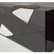 Madia prezzo basso, credenza moderna serigrafata con 3 ante e specchi in finitura Grigio lucido