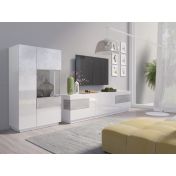 Sala moderna composta da porta TV e vetrina, grigio cemento e bianco lucido 