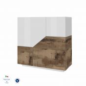 Innovativa Credenza geometrica alta 2 ante, colore Bianco lucido e Pero 