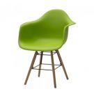 Sedia di Design Verde con gambe in Legno, seduta e braccioli in pvc