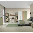Camera con un letto singolo e armadio in finitura Bianco opaco, Rovere Oak e oliva