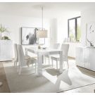 Sala completa di tavolo e 2 madie in bianco laccato lucido serigrafato