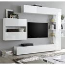 Pareti attrezzate soggiorno moderne con libreria bianco lucido