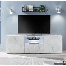 Porta TV cerchio 2 ante 1 cassetto, finitura bianco lucido, design moderno