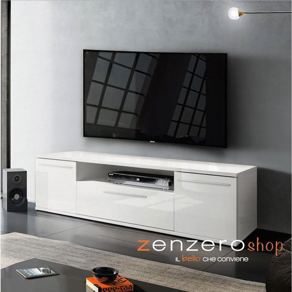 Porta TV moderno con 2 ante Valmain L180cm Metallo bianco e nero
