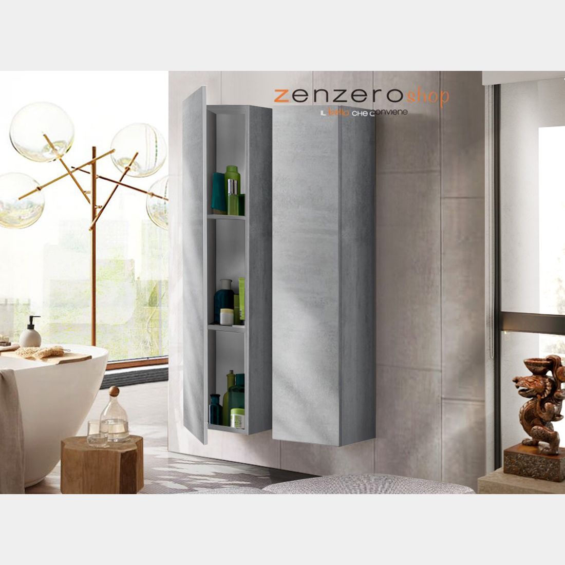 Offerta doppia colonna da bagno sospesa in finitura grigio Beton