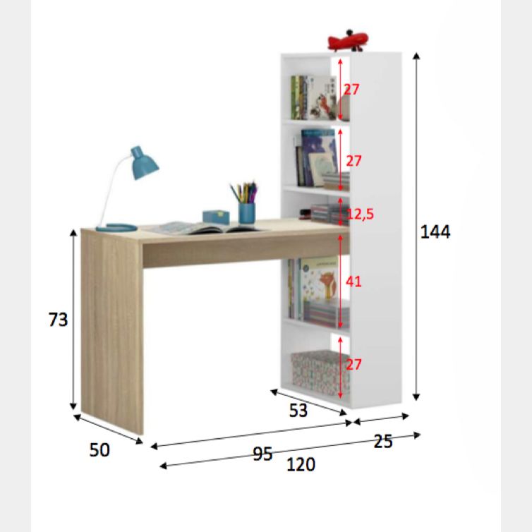 Ufficio moderno completo di 3 librerie e 1 scrivania, Bianco Artik e Rovere  Canadian