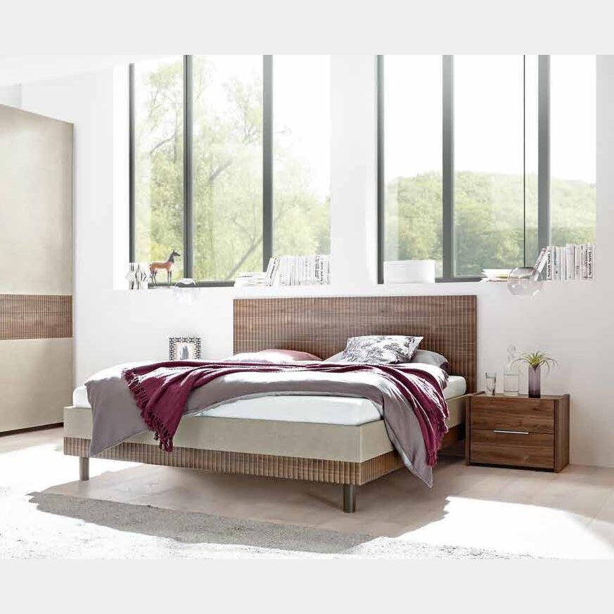 Letto matrimoniale moderno in con contenitore, finitura Noce Scuro  Serigrafato