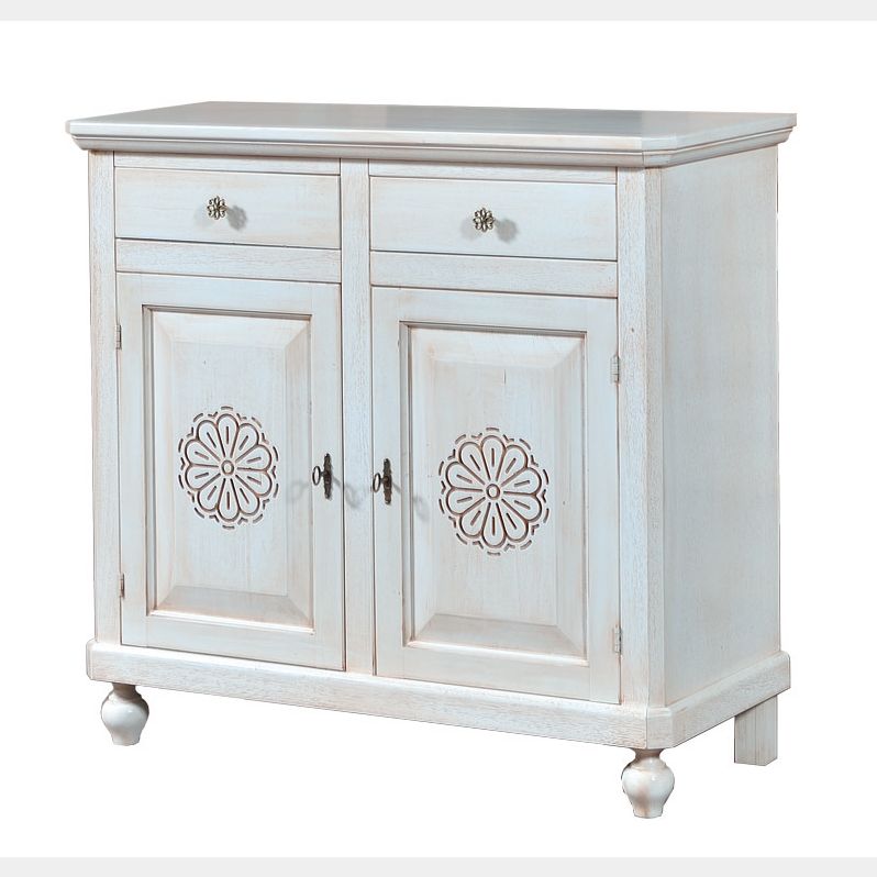 Credenze shabby, Credenza in legno finitura bianco invecchiato, con 2 Porte  Intagliata e 2 cassetti 113x103