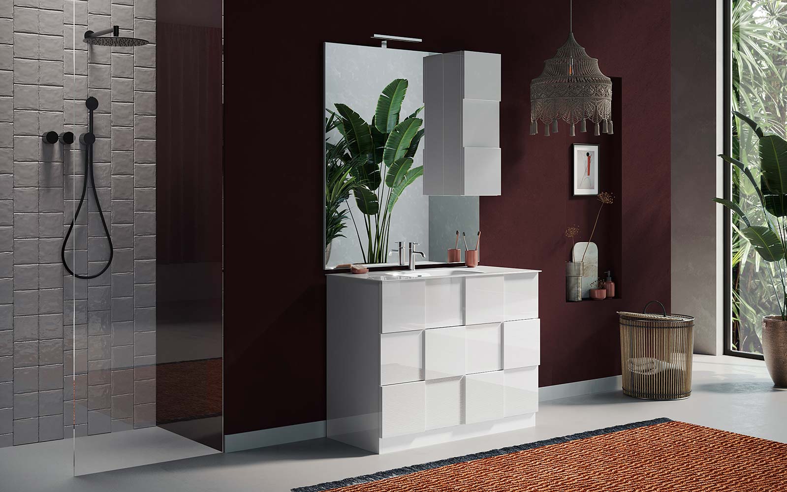 conveniente Mobile da bagno a terra 3 cassetti, finitura Bianco lucido