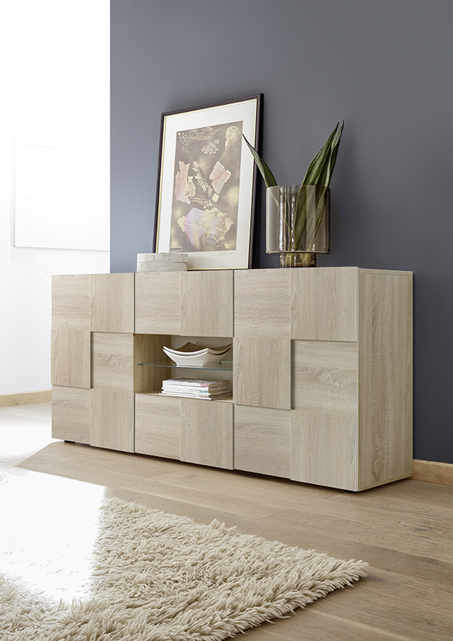 Credenza Moderna, Madia di Design, 2 ante e 2 cassetti, Rovere Samoa