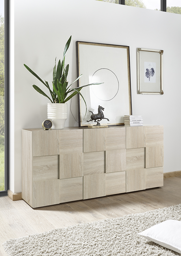 Credenza Moderna, Madia di Design, 3 ante, Rovere Samoa