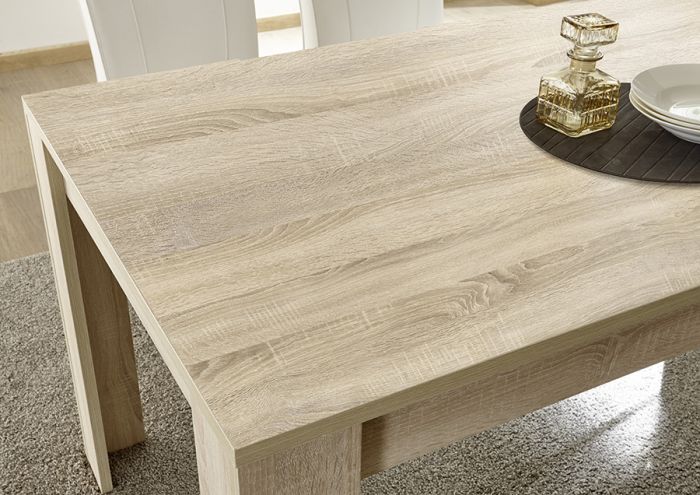 Soggiorno moderno con 2 madie e un tavolo  in finitura Rovere samoa con specchi