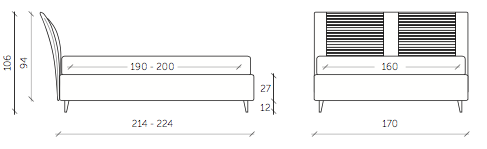 Letto matrimoniale Hoedus con contenitore in tessuto con cuscini in fantasia