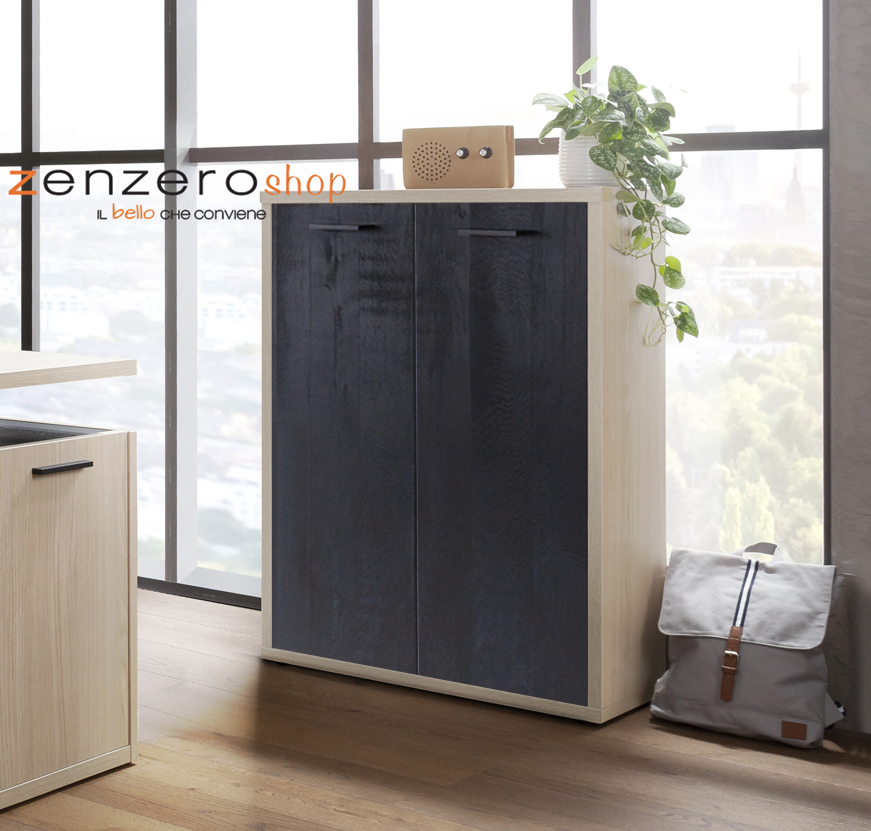 Libreria Leonardo con 2 ripiani in finitura Rovere e Nero chalet