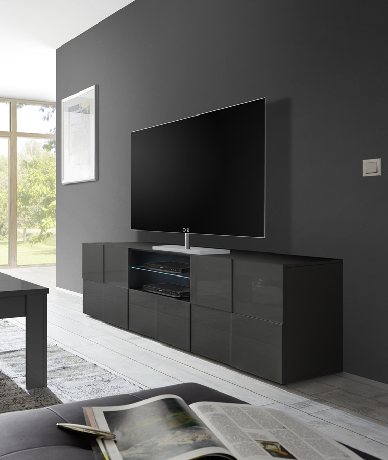 Mobili televisione, 2 ante e 1 cassetto, Grigio