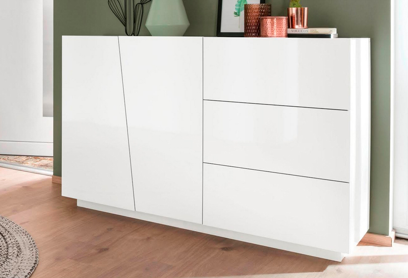 Composizione d'ingresso, Madia, Appendiabiti e Scarpiera, finitura Bianco Lucido