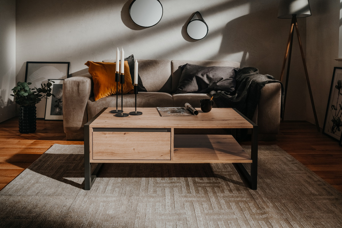 Tavolino moderno in finitura Rovere nodato e Antracite