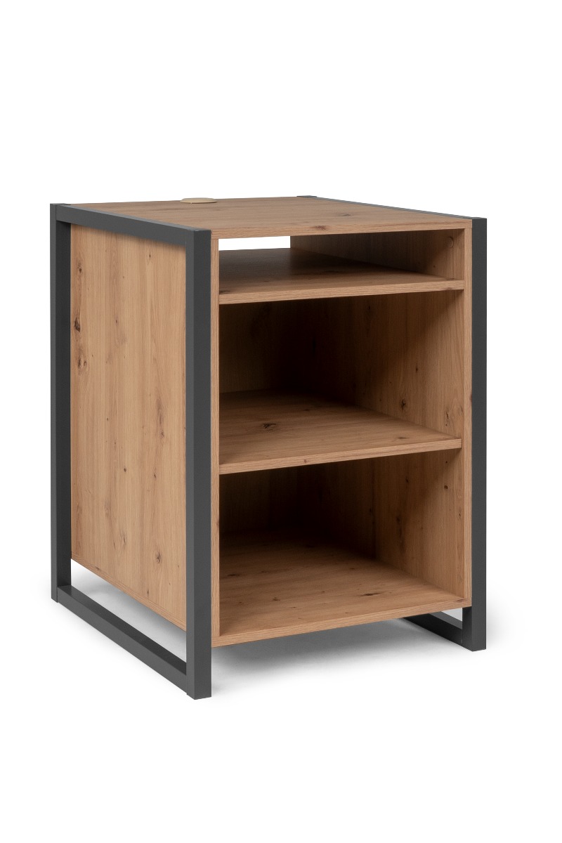 Libreria con vano a giorno multiuso in finitura rovere nodato e antracite