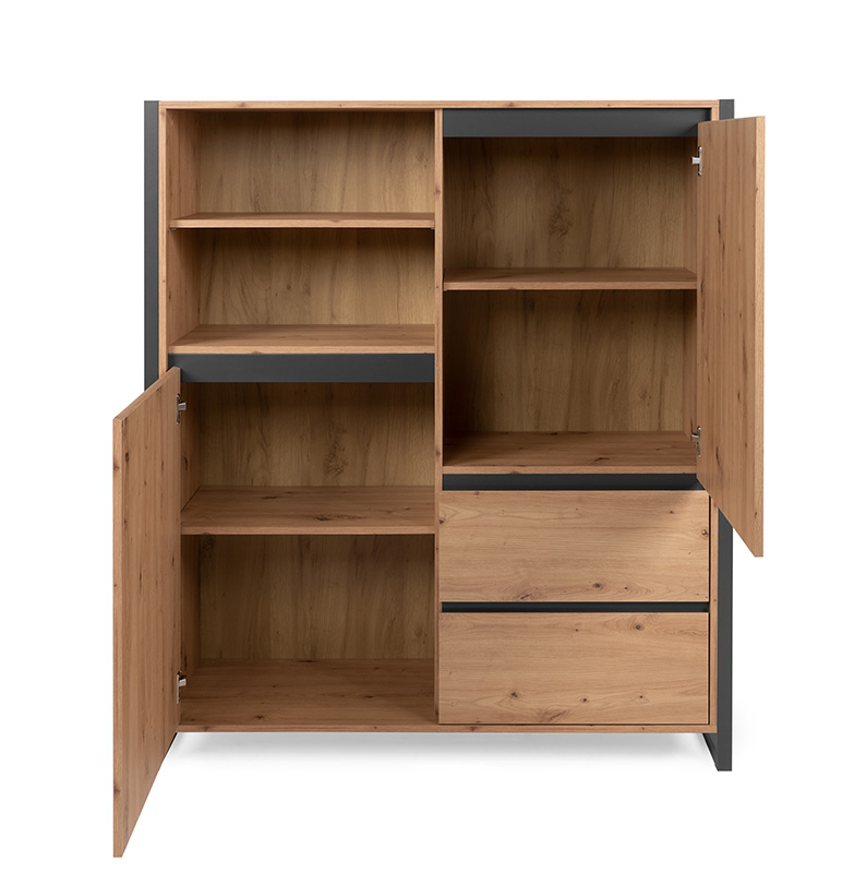 Credenza Madia industry 2 ante 2 cassetti, Rovere Nodato e struttura in Antracite