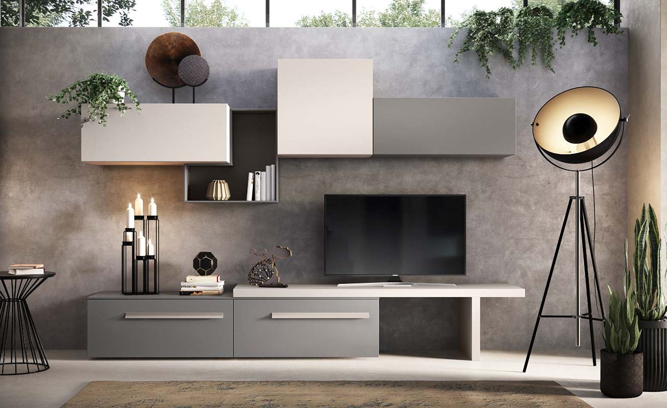 Parete attrezzata moderna Michigan in finitura Cachemire e  Grigio londra 