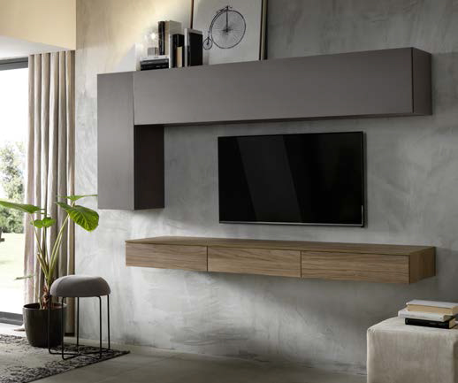 Parete attrezzata moderna Mystic in finitura Noce naturale e Grigio londra 