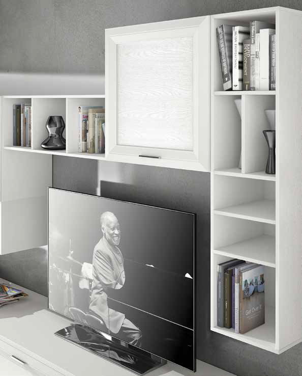 Elegante  Parete attrezzata larghezza 3 metri, Bianco frassinato, Made in Italy