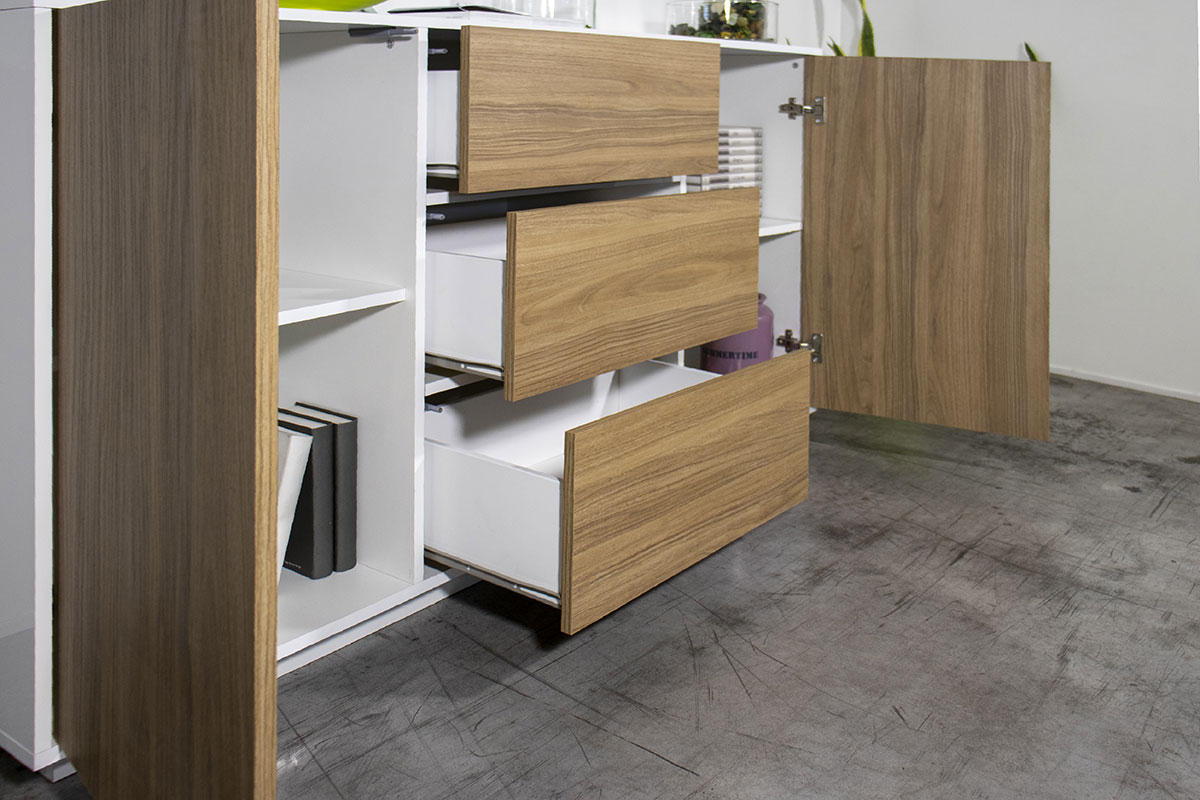 Madia moderna in noce caracalla e bianco laccato lucido