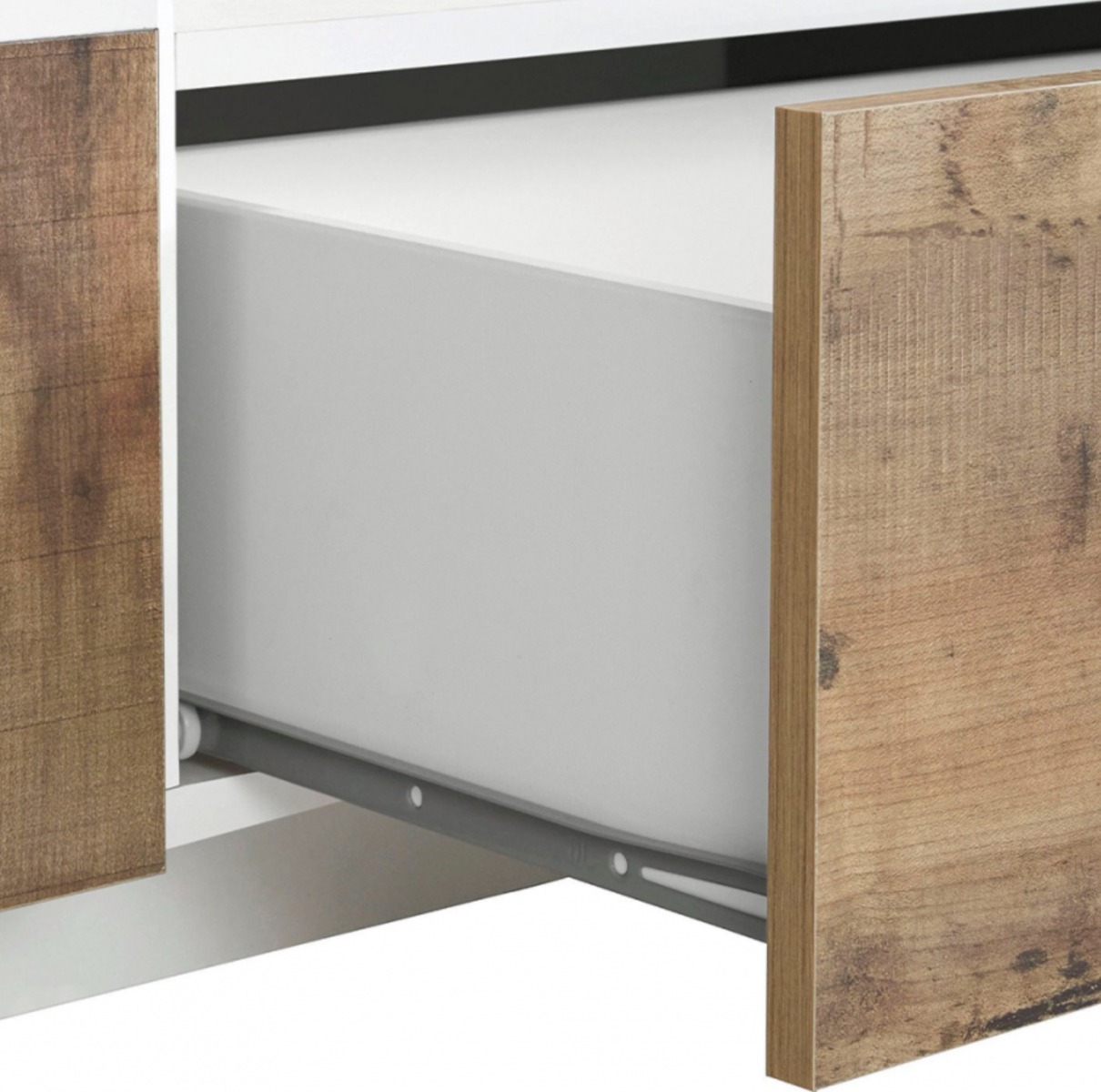 Elegante Mobile TV larghezza 200 cm, Pero e Bianco lucido 