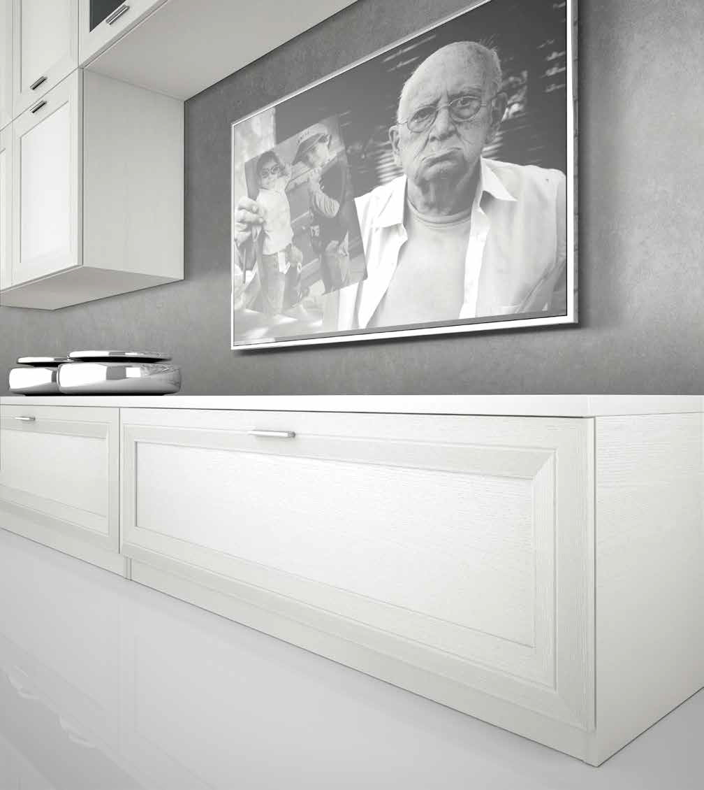 Parete attrezzata colore Bianco frassino dallo stile classico, larghezza 3 metri