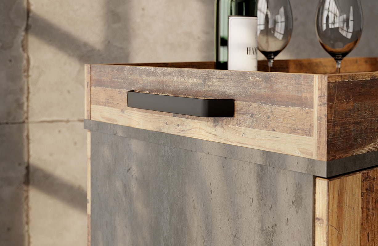 Carrello industry porta bibite, finitura Rovere effetto invecchiato e Grigio scuro