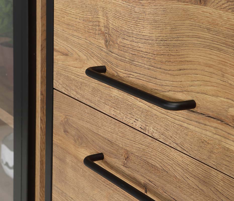 Madia alta industry 4 ante 1 cassetto, finitura Rovere Waterford e Nero