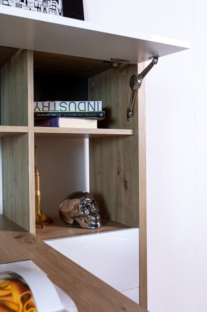 Scrivania moderna con 2 ante + 1 cassetto, colore Rovere e Bianco laccato