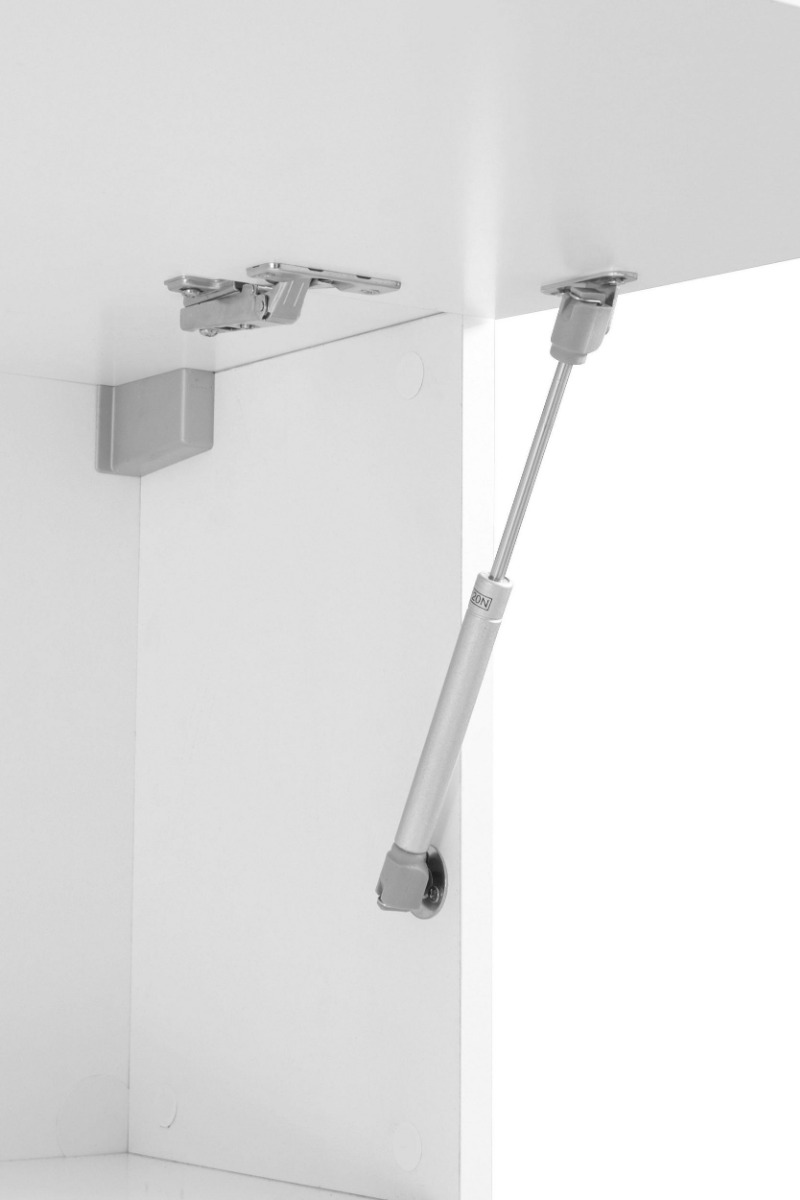 Conveniente Parete attrezzata con vetrine L.340 cm, finitura Bianco lucido, Made in Italy