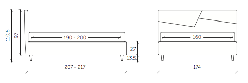 Letto contenitore Fenice in finitura grigio seta, grigio perla e verde oceano