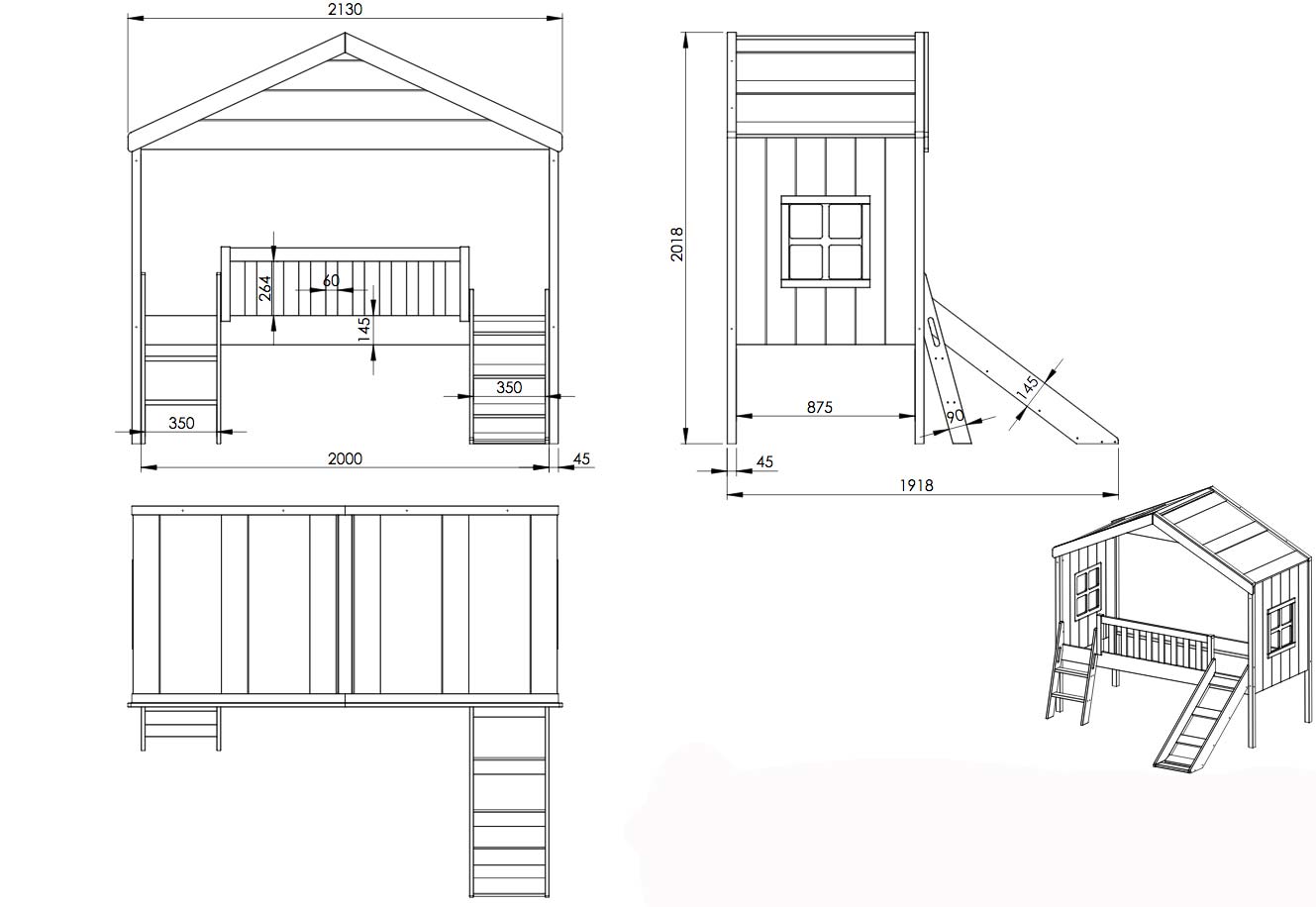 Letto a casetta con scivolo e finestre, scontato del 70%