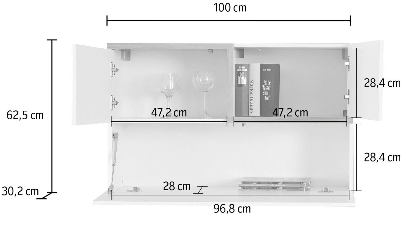 Pensile sospeso con una ribalta e 2 ante in finitura Bianco lucido e Pero