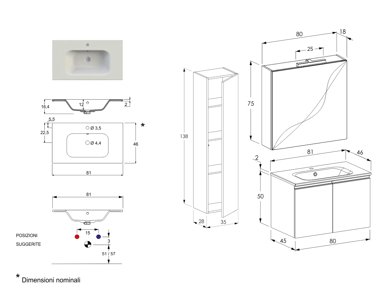 Mobile bagno prezzo basso, mobile con lavabo integrato, Havasu 24 Bis