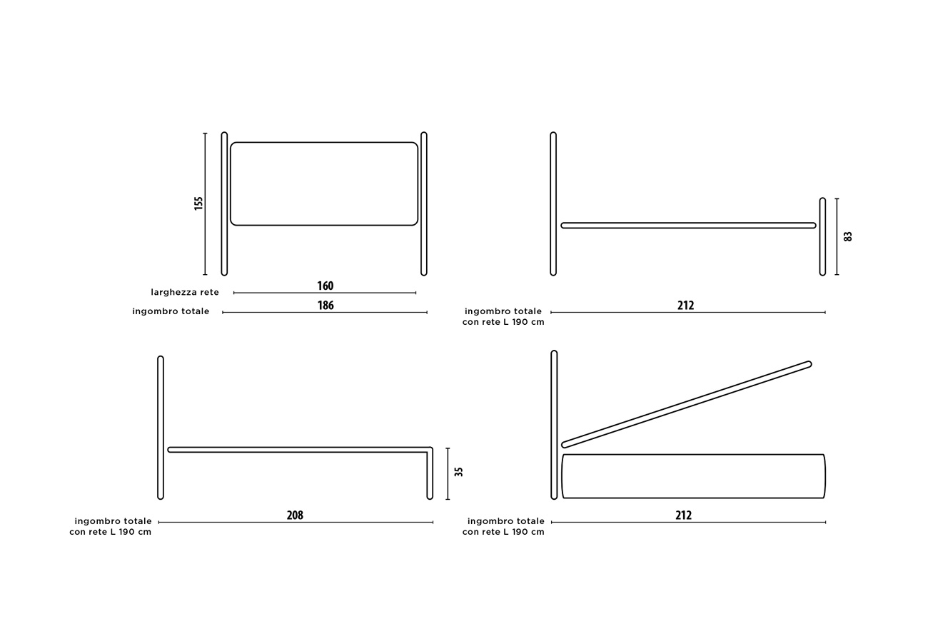 Letto matrimoniale in ferro, finitura Bianco Perla