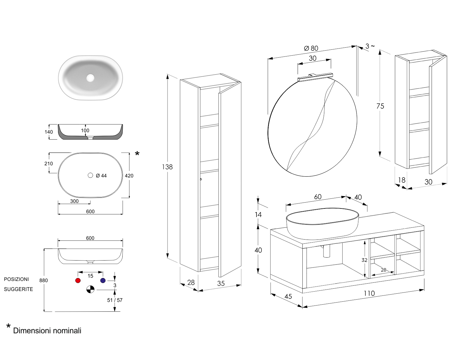 Mobile bagno sospeso con 2 ripiani Niagara 3
