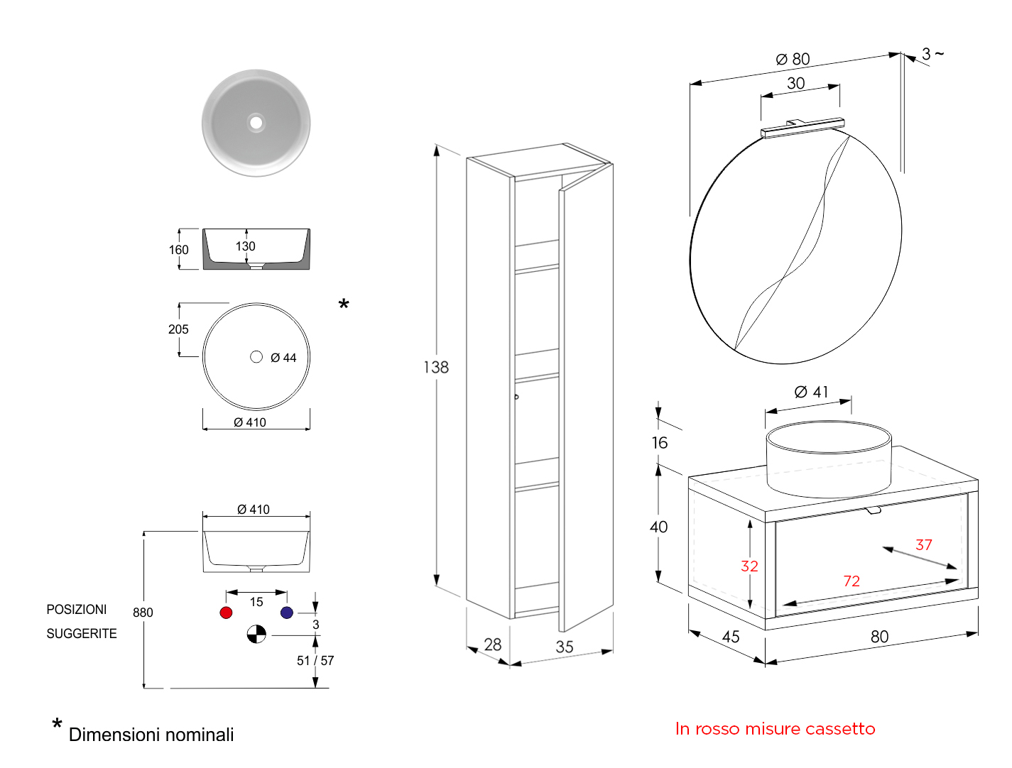 Mobile sospeso da bagno bicolor, Niagara 5 Bis