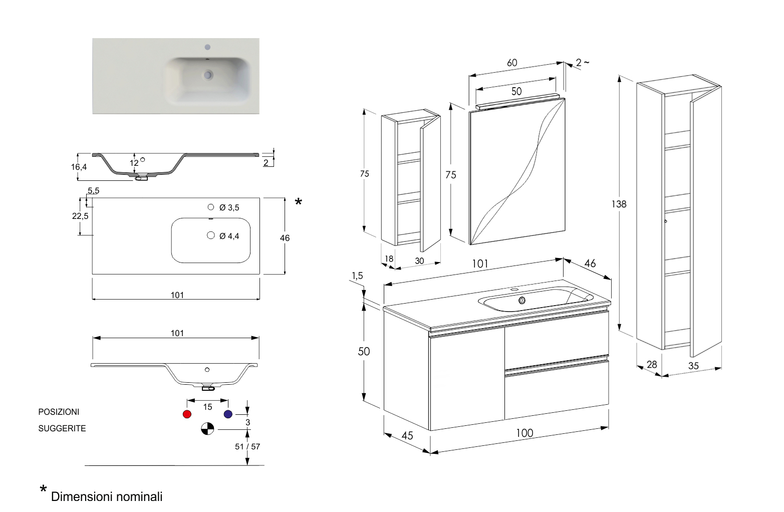 Mobili da bagno con lavabo integrato, Havasu 8 Bis