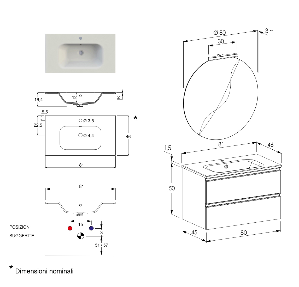 Offerta mobili bagno, mobile con lavabo integrato e  2 cassetti, Havasu 5