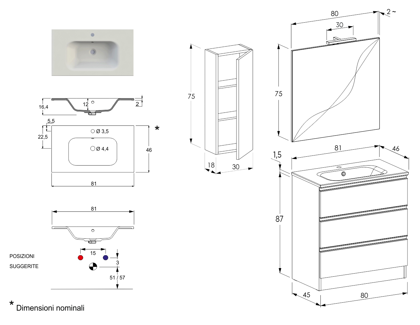 Mobile da bagno con lavabo integrato e 3 cassetti, Havasu 9