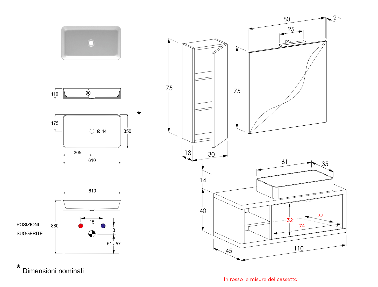 Mobile da bagno sospeso con un cassetto Niagara 1