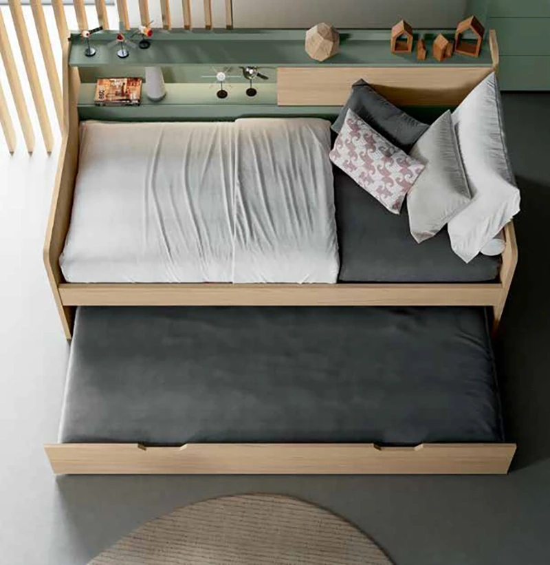 Divano letto con secondo estraibile, Rovere nordico e Agave, L.199