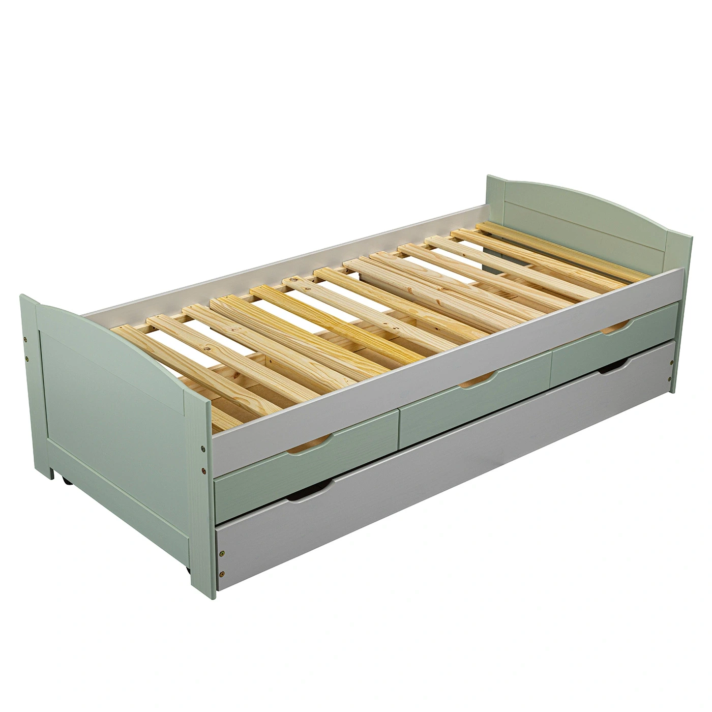 Divano letto con cassetti, secondo letto estraibile, Grigio chiaro e Salvia Zenzero Shop