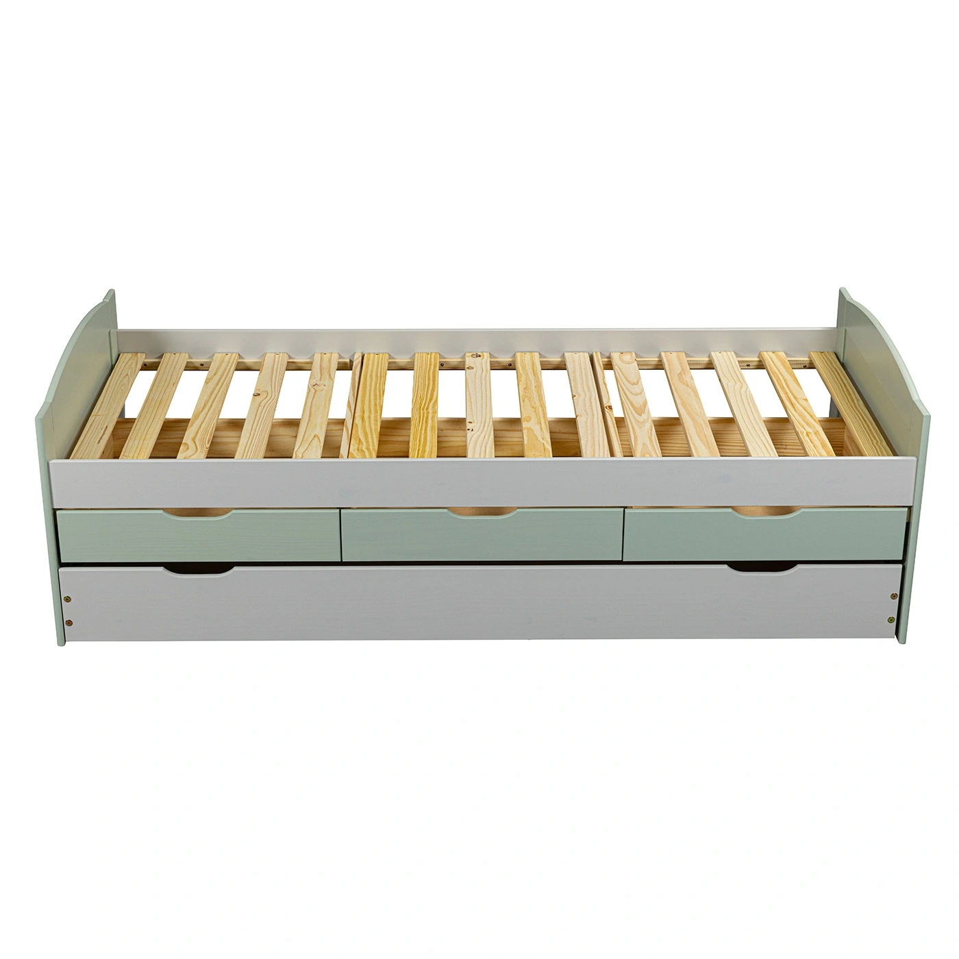 Divano letto con cassetti, secondo letto estraibile, Grigio chiaro e Salvia Zenzero Shop