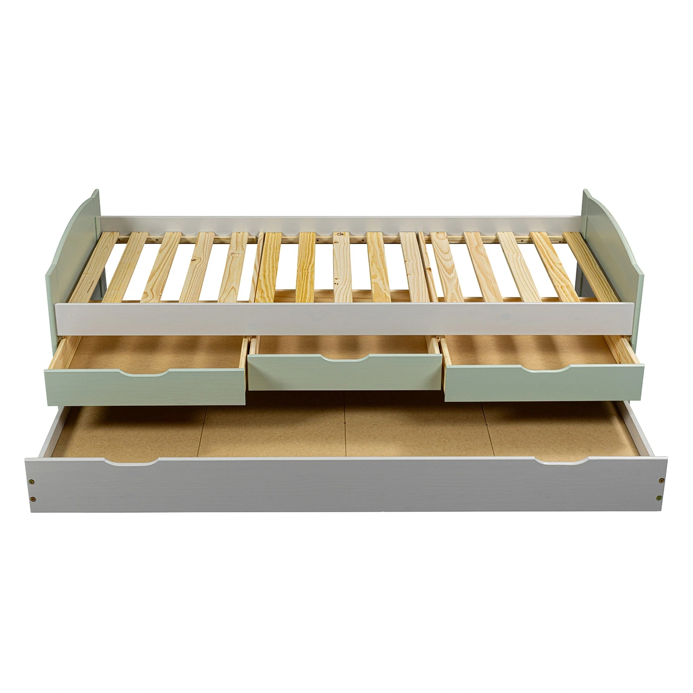 Divano letto con cassetti, secondo letto estraibile, Grigio chiaro e Salvia Zenzero Shop