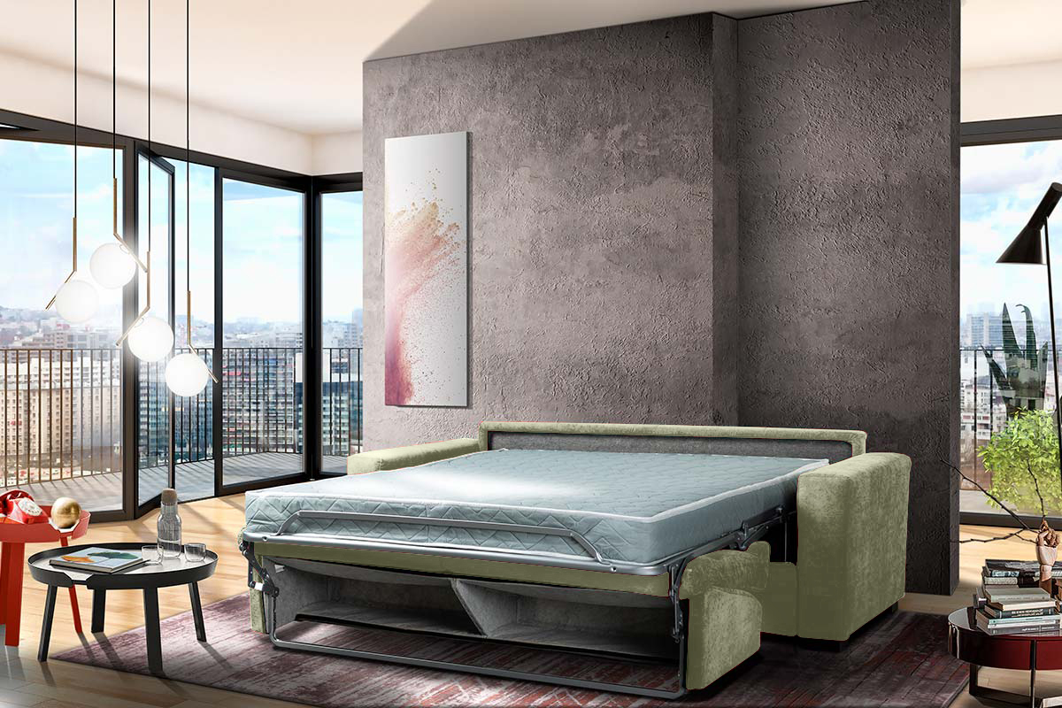 Divano letto Denali, 3 posti sfoderabile, finitura Agave